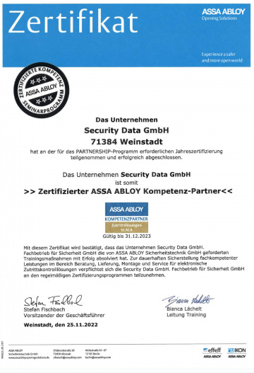 Assa Abloy | Zertifikat Security Data | Scala | 2023